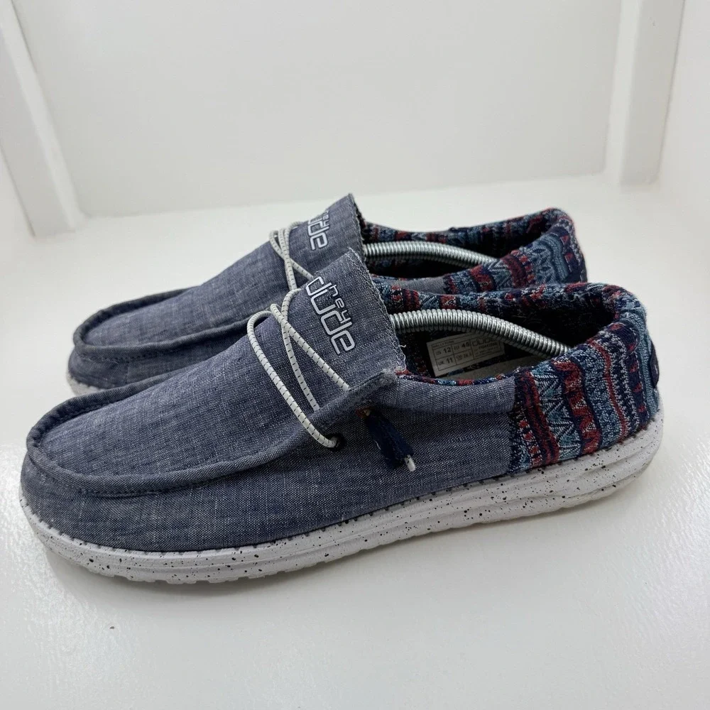 Hey Dude Wally Funk Tribe Men's Size 12 Blue Aztec Print Slip On Loafer Shoes